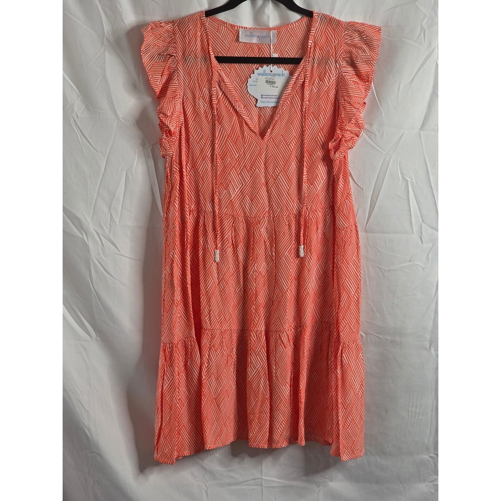 Walker & Wade Nantucket Orange White  Tiered Ruffle Mini Dress Small NWT